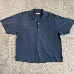 Tommy Bahama Shirt‎ Mens Size 2XL Navy Blue Silk Hawaiian Shirt Cork Buttons